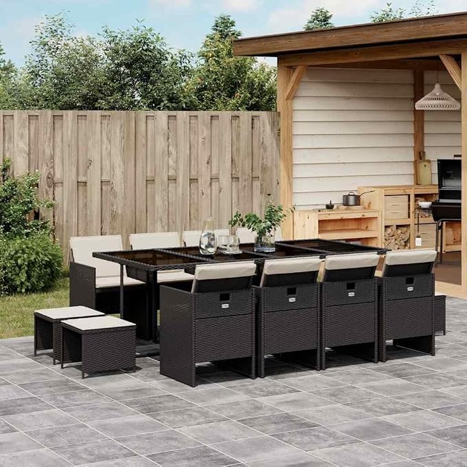 Modern Garden Dining Set & Outdoor Patio Furniture Set Black PE Rattan Outdoor sectional Furniture Patio Conversation Set for Patio Balcony Backyard 86.6 x 41.7 x 28.7 in