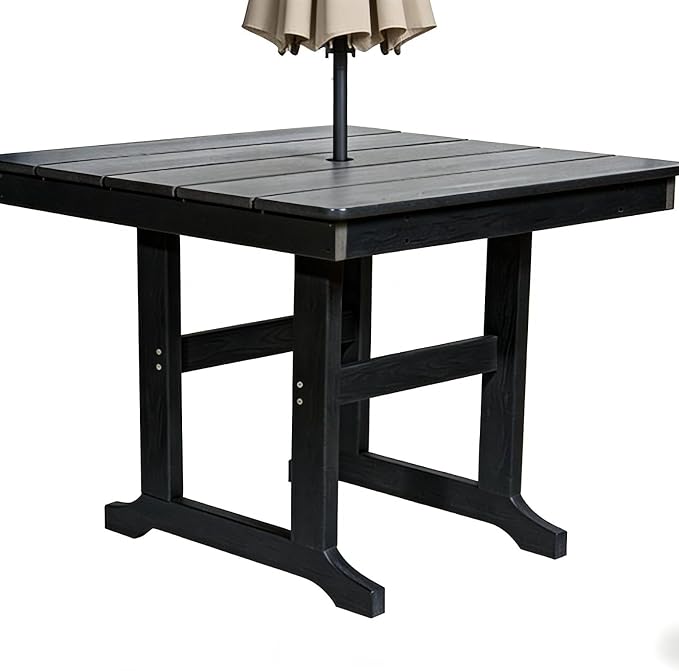 Modern HDPE Patio Dining Table 35x35 Inch Square Outdoor Table with Umbrella Hole, Weather Resistant Furniture for Garden Deck Poolside Yard Lawn, 220 LBS Capacity, Black