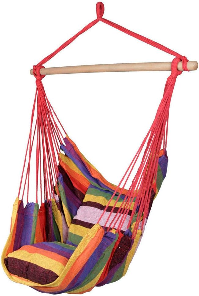 Hammock Hanging Rope Chair Porch Swing Seat Patio Camping Portable Red Stripe