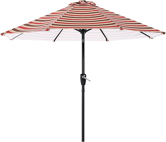 ABCCANOPY 9FT Patio Umbrella - Outdoor Waterproof Table Umbrella with Push Button Tilt and Crank, 8 Ribs UV Protection Pool Umbrella for Garden, Lawn, Deck & Backyard (Red Stripe)
