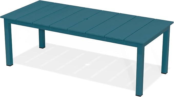 PLUUV Outdoor Dining Table with Aluminum Legs, All-Weather HDPE Rectangular Outdoor Dining Tables with 2” Umbrella Hole, Heavy-Duty Weatherproof Patio Dining Table for Backyard Deck, Navy Blue