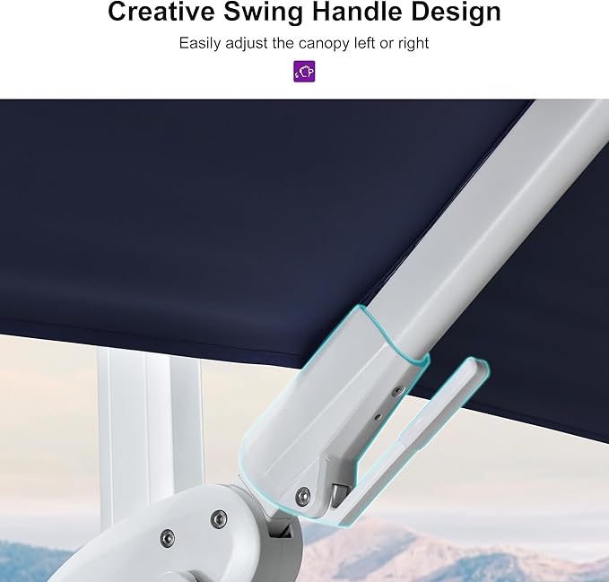 PURPLE LEAF 10 FT Right-left Tilt Patio Umbrella Swivel White Cantilever Umbrella with Tilt Aluminum Outdoor Umbrella with 360° Rotation for Deck Pool Garden, Navy Blue