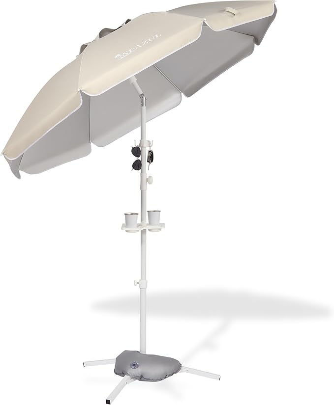 Seazul 6.5ft Sun Shade Umbrella, Portable Umbrella with Stand for Sports, Water Weight Bag, Adjustable and Lightweight, Sun Protection, Khaki