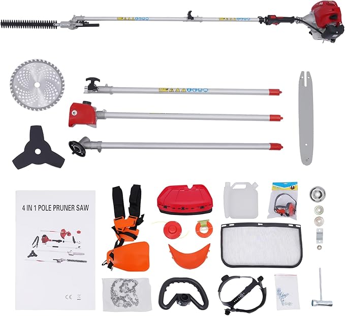 2-Stroke Weed Eater Gas Powered, 51.7cc Gas Hedge Trimming Tools with Extension Pole, Gardener Hedge Shears for Cutting Sawing Lawn Edges, Lawns, 6500rpm