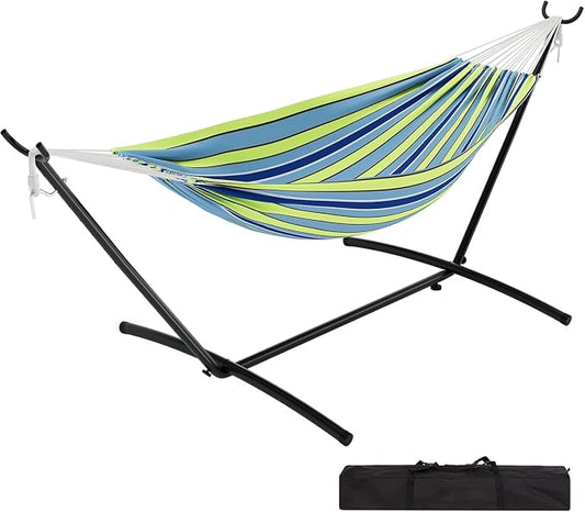 Double Hammock with Steel Stand, Outdoor Portable Hammocks Accommodates with 450Lb Capacity 2 People& Portable Carry Bag for Outside Camping Garden Yard,Rainbow