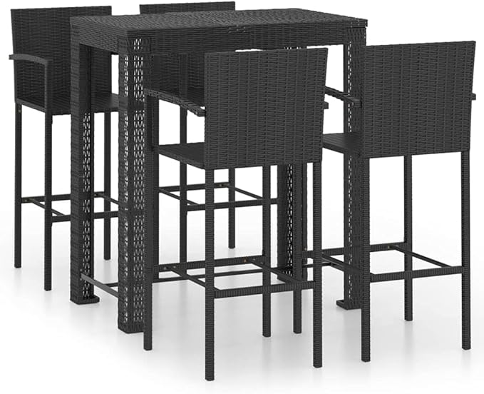 5 Piece Patio Bar Set, Porch Furniture Set Garden Lounge Set Patio Conversation Set Outdoor Dining Sets for Garden Poolside Piazza Negotiation Area with Armrest Poly Rattan Black