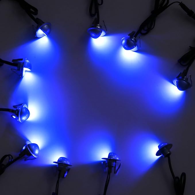 Recessed LED Deck Lighting Kits DC12V Low Voltage F1.38 Waterproof IP 65，In Ground Lights for Steps,Stair,Patio,Floor,Pool Deck,Kitchen,Outdoor Landscape Lighting (1pcs,Blue)
