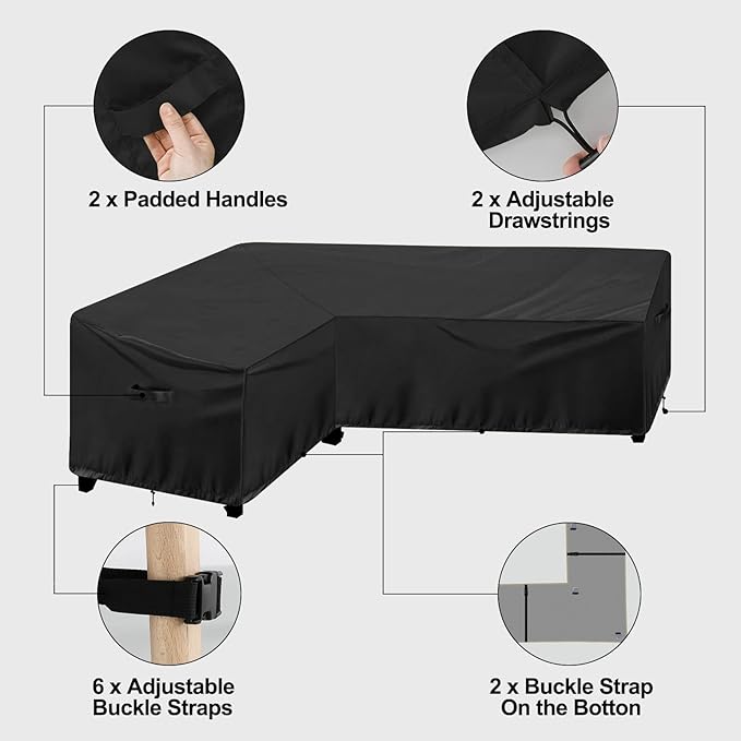 OutdoorLines Waterproof Outdoor Patio Sectional Cover - UV Resistant & Windproof L-Shaped Patio Furniture Covers for Deck, Lawn and Backyard, 420D Heavy Duty Couch Cover, Left Facing, 83"x104", Black