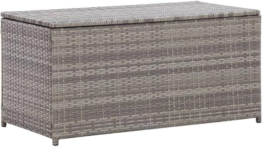 Wicker Outdoor Deck Box, Outdoor Garden Storage Box with Lid, PE Rattan Storage Container for Pillows, Cushions, Gardening Tools, 39.4"x19.7"x19.7" Gray