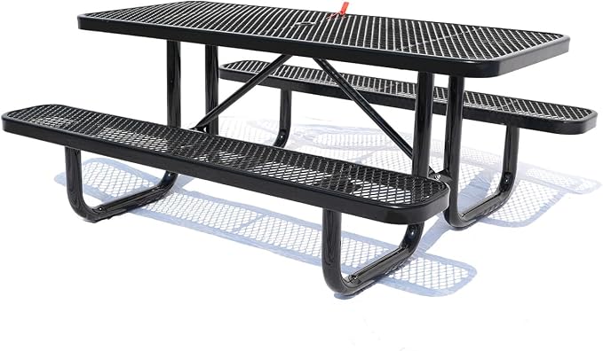 Heavy Duty 6' Rectangular Picnic Table, Expanded Metal, Black (72" Long)