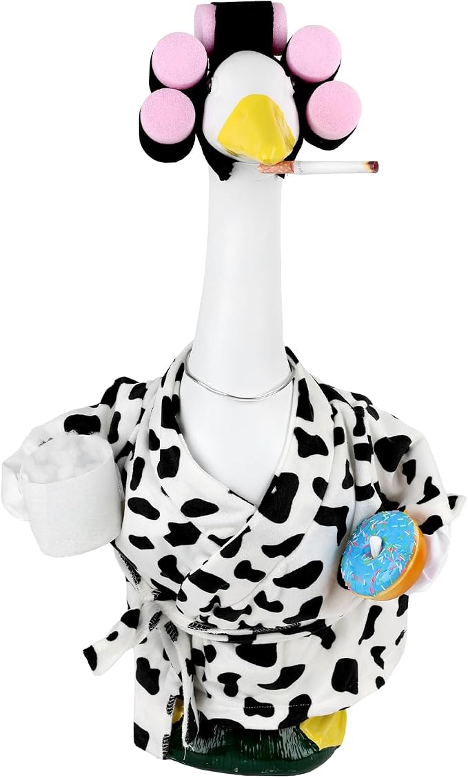 Porch Goose Outfits for 23 Inch Porch Goose, Cow Print Robe Costume with Matching Accessories, Summer Porch Goose Clothes for Front Porch Yard Garden Decor