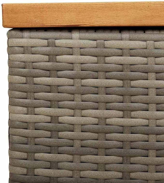 Outdoor Storage Bench Box Grey Rectangular PE Rattan with Acacia Wood Lid Seating for Patio Garden Poolside Decor
