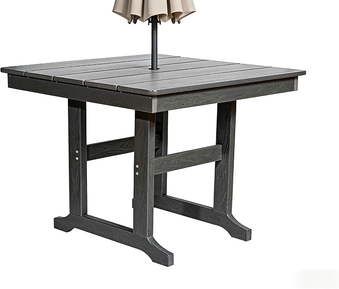 5-Pcs Outdoor Patio Dining Table Set of 5, Outdoor Patio Square 35'' Dining Table and Armchair for Lawn Garden Backyards Pool Side, Waterproof HDPE Material & 1.95'' Umbrella Hole, Gray