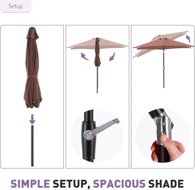 NEWBULIG Patio Umbrella, Outdoor Table Umbrellas with Push Button Tilt and Crank, Sturdy Ribs, Waterproof, UV Protection and Fade Resistant, for Pool, Garden, Market, Backyard