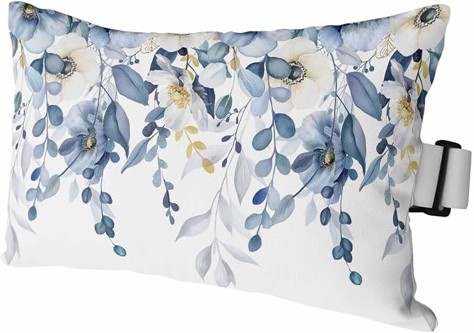 Outdoor Chair Pillow Headrest for Patio Pool Chaise Lounge, Blue Wild Flowers Recliner Head Pillow, Spring Watercolor Eucalyptus Leaves Floral Waterproof Pillowcases Lumbar Pillows & Insert 12x20x1