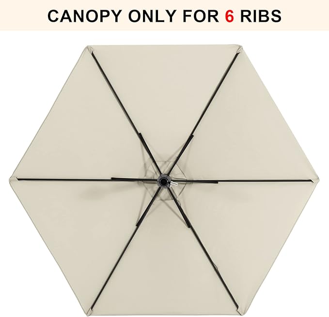 MASTERCANOPY Patio Umbrella 7.5 ft Replacement Canopy for 6 Ribs-Creamy White Canopy Only