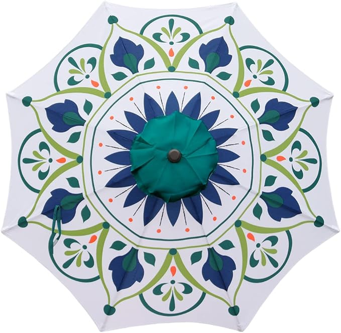 ABBLE Outdoor Patio Umbrella 9Ft Crank & Tilt Printed Market Umbrella for Picnic Table, Pool, Garden, Deck, Backyard and Beach