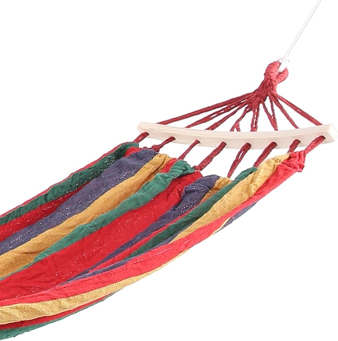 Camping Hammock Lightweight Portable Canvas, 86.6x31.5 Inch, Blue with Color Stripe - Hardwood Spreader Bar, Easy Setup, Ideal for Outdoor Travel and Hiking (Red)