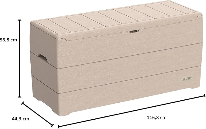 Duramax Cedargrain Durabox 270 Litre/ 71 Gallons plastic storage box, Outdoor Deck Garden Furniture Organizer, Lockable Lid, Plastic Cushion Box with Wheels and Handles, Patio Box, Warm Taupe