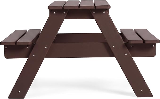 WestinTrends Malibu Outdoor Patio and Indoor Kids HDPE Plastic Picnic Bench Table, Dark Brown