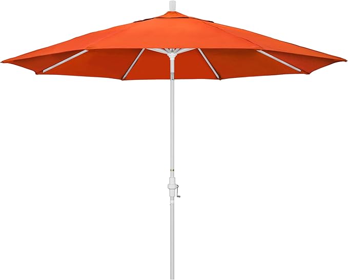 California Umbrella 11Ft Premium Sunbrella Patio Umbrella, Hand-Crank, Tilt-Collar, White Frame, Melon Fabric