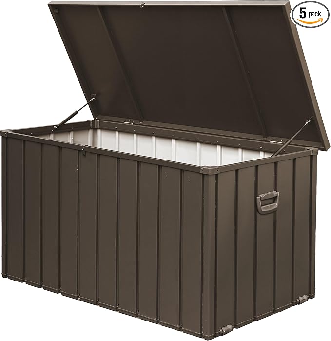 200 Gallon Outdoor Storage Box, Waterproof Steel Deck Box, Large Patio Storage Bin for Outside Cushions, Throw Pillows, Garden Tools, Lockable Storage Container, Dark Brown