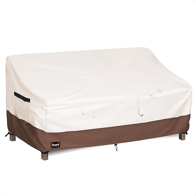 3-Seater Outdoor Couch Cover, 93Wx40Dx35H inches Outdoor Furniture Covers Waterproof，100% Waterproof Heavy Duty Patio Furniture Covers,Beige&Brown Modern Style Outdoor Sofa Cover.
