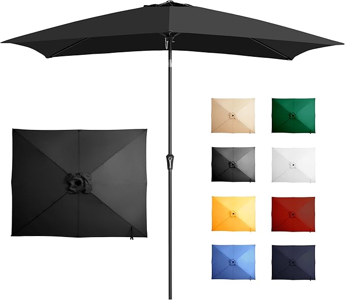 Ayge 6.5x10FT Rectangular Patio Umbrella Outdoor Table Umbrella w/Push Button Tilt & Crank Rectangle Market Umbrella UV Protection for Garden,Deck,Lawn,Yard & Pool,Black