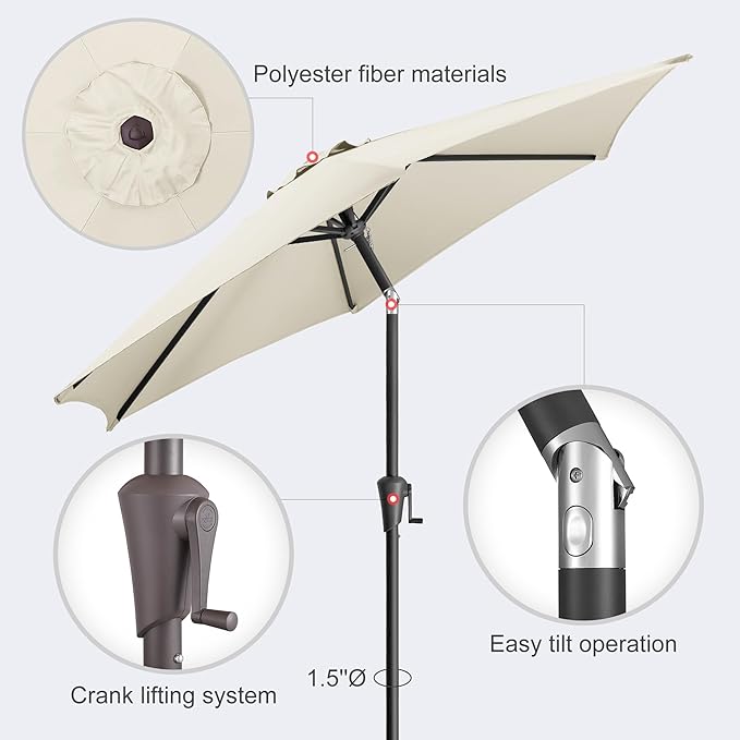 7.5FT Outdoor Patio Umbrella - Table Umbrella Waterproof UV Protection, Sombrillas de Patio with Push Button Tilt, Sun Umbrella for Pool, Porch, Garden, Deck, Backyard (Ivory)