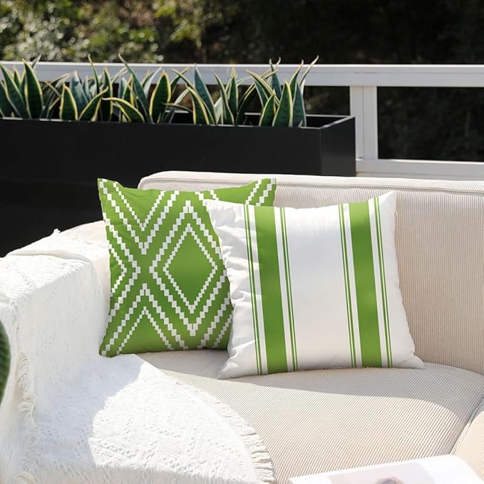 DFXSZ Outdoor Pillow Covers 20x20 Inch Set of 4 Green Waterproof Modern Geometry Throw Pillows Outdoor Summer Waterproof Decor for Patio Funiture Garden Polyester Cushion Covers 013H20