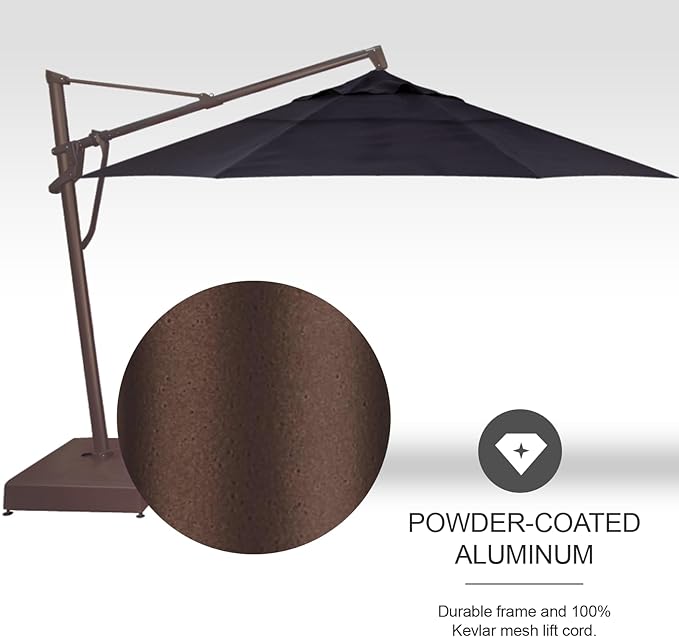 Treasure Garden AKZ PLUS Cantilever Umbrella 13' Obravia Navy Canopy and Bronze Frame with Stationary Base