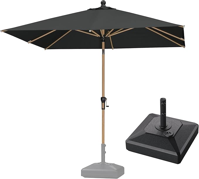 PURPLE LEAF 8' x 8' Square Outdoor Umbrella with Base Outdoor Table Umbrella Aluminum Patio Umbrella with Push Button Tilt & Crank and 8 Ribs Market Umbrella for Pool Backyard Beach, Black