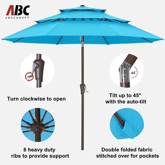 ABCCANOPY 10Ft 3 Tiers Market Umbrella, Outdoor Table Umbrella for Patio, Deck, Backyard (Turquoise)