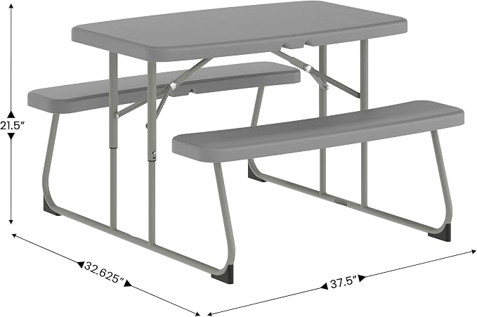 BizChair Easy-Fold Kids Outdoor Picnic Table and Benches - Commercial Grade Folding Plastic Play Table - Recommended for up to Age 5 - Gray