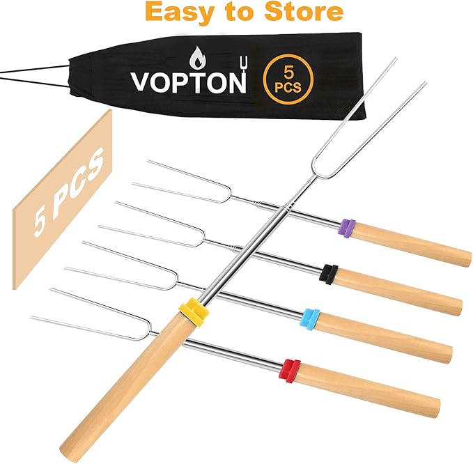 5 Pcs Marshmallow Roasting Sticks for Fire Pit Long 32Inch, Smores Sticks Skewers, Smores Kit for Fire Pit, Premium Telescoping Hot Dog Roasting Sticks for Campfire Accessories Outside Camping VOPTON