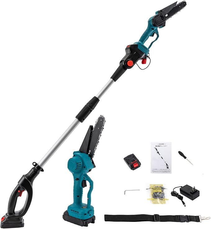 2-in-1 Mini Chainsaw Cordless Pole Saw, Cordless Mini Chainsaw Battery Powered with 2 Batteries,Electric Small Chainsaw with Extension Rod, Multifunctional Chainsaw for Wood Cutting, Trimming