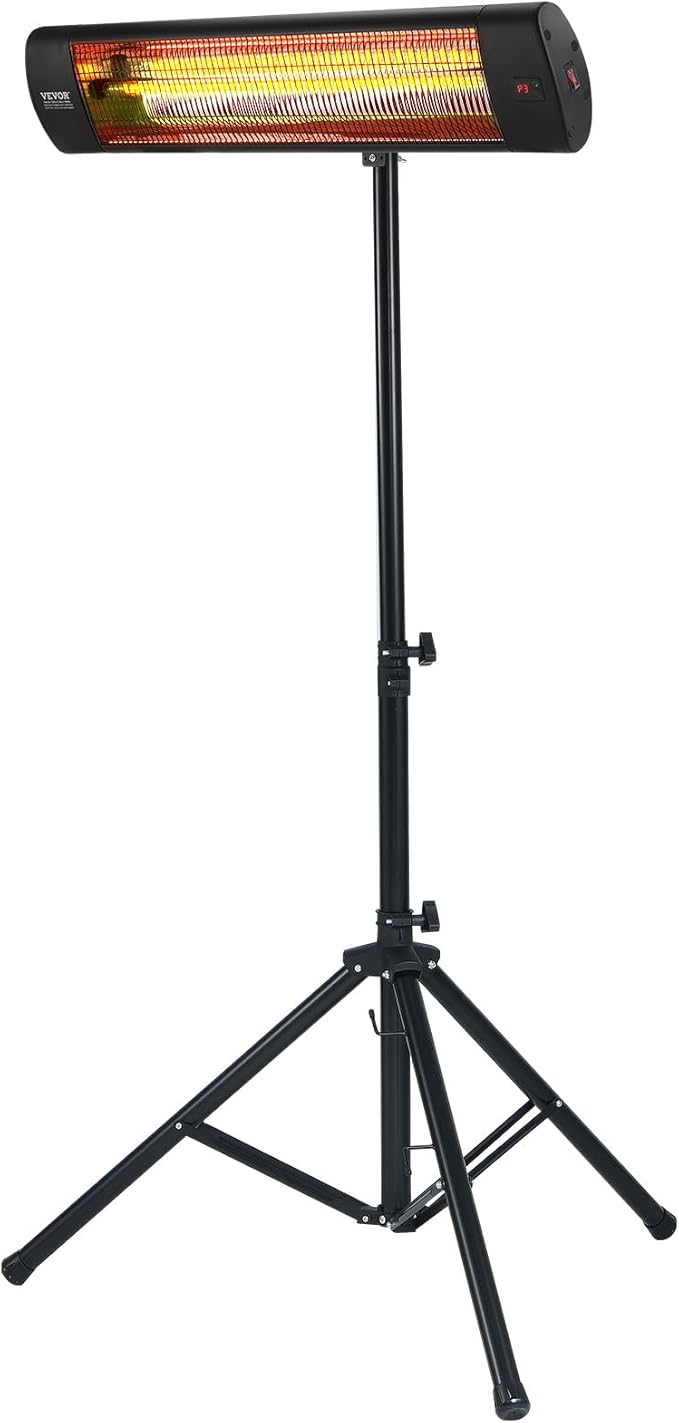 VEVOR Infrared Heater, 1500W Remote Control Electric Space Heater, LED Screen Patio Heater w/ 3 Speeds & Timer, Outdoor/Outdoor for Porch,Dining Room,Studio, with Stand & Mount to Ceiling/Wall,24 in L