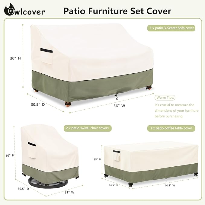 Patio Furniture Covers 4 Piece Set,600D Heavy Duty Waterproof Outdoor Furniture Covers,for Outdoor Couch, Swivel Rocker Chair, Coffee Table