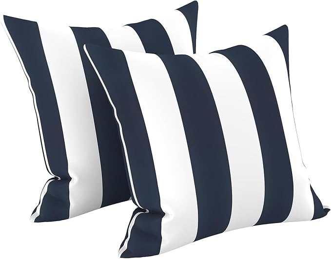 LVTXIII Outdoor Throw Pillows, Decorative Throw Pillows with Inserts, 20"x20" Square Pillows for Bed, Couch, Sofa and Patio Furniture, Set of 2, Cabana Navy