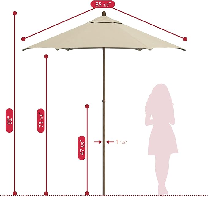 Sunline 7.5 ft Faux- Wood Patio Umbrella, Push Open Pin Stop Outdoor Market Umbrella with UV Protection & Wind Vent, Metal Frame for Deck, Pool & Table, Antique Beige