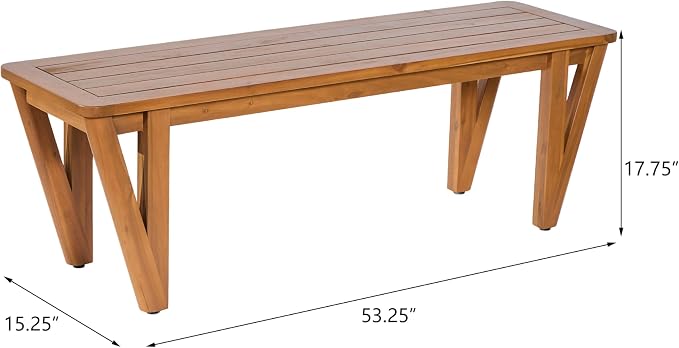 Christopher Knight Home Alan Acacia Wood Patio Dining Set with Bench, Solid Wood Outdoor Dining Table Set for 6, Outdoor Dining Set with Water-Resistant Cushion, Teak+Cream+Brown
