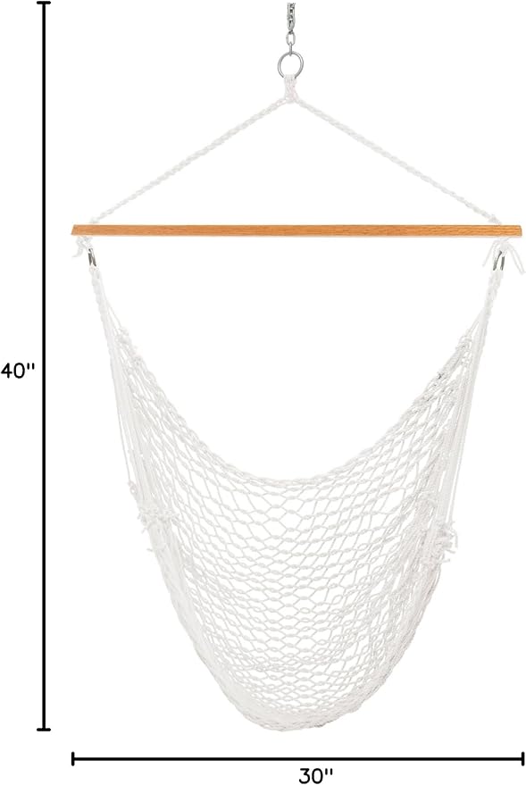 Original Pawleys Island Single Hammock Chair – White DuraCord Rope, 350 lb Capacity, Oak Spreader Bar, Zinc Plated Hardware, Handcrafted in The USA