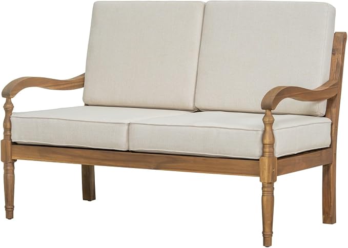 Patio Furniture Set-Loveseat, Outdoor Sectional Furniture with Armrests and Thick Washable Cushions, All-Weather Patio Conversation Set for Backyard, Garden and Poolside, Beige(Series F)