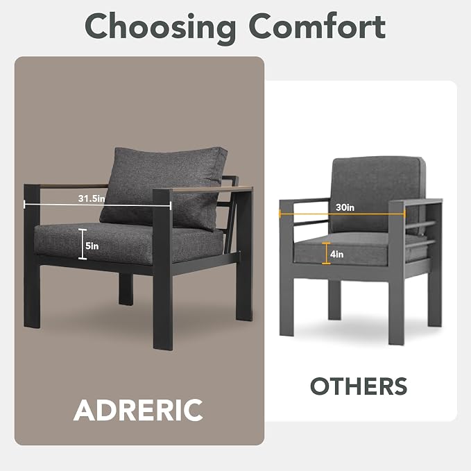 Patio Furniture Armchair Set of 2, All-Weather Patio Sofa with Washable Thick Cushion, Deluxe Aluminum Modern Outdoor Sectional for Porch, Balcony, Deck, Yard, Dark Gray