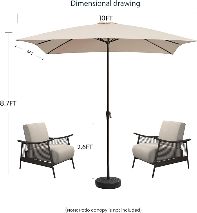 8x10FT Rectangular Patio Umbrella with Crank Lift for Garden,UV Protection Outdoor Umbrella for Deck,Pool and Yard,Beige