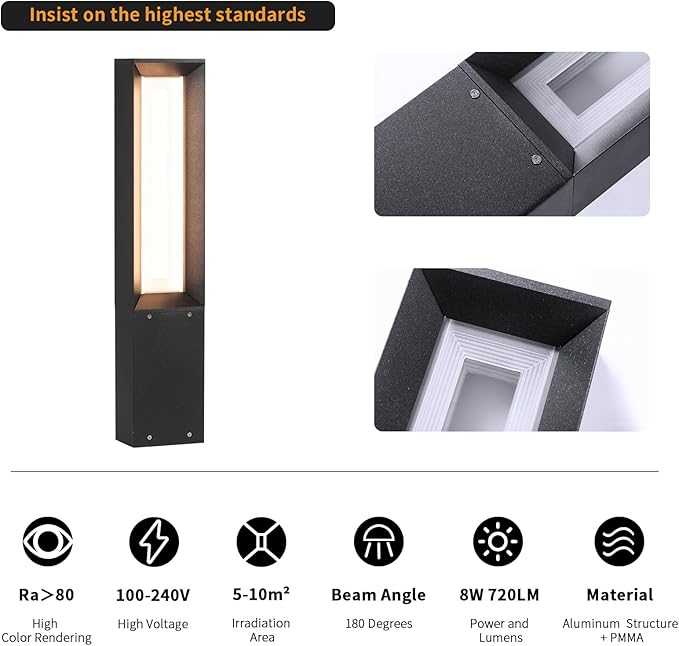 Landscape Path Light, Aluminum 8W 720LM Luxury LED Lighting, 32 Inches Modern Outdoor Bollard Lighting for Lawn, Patio, Courtyard and Driveway Decoration