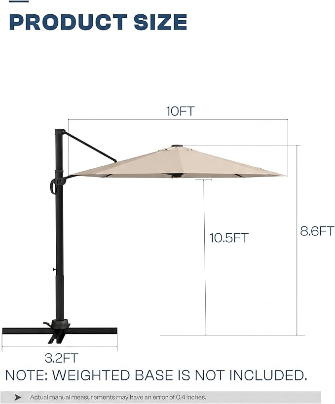 10 FT Round Cantilever Umbrella,Easy Tilt, Fade Resistant & 360° Rotation, Offset for Pool Deck Backyard Patiobeige (Base not Included)