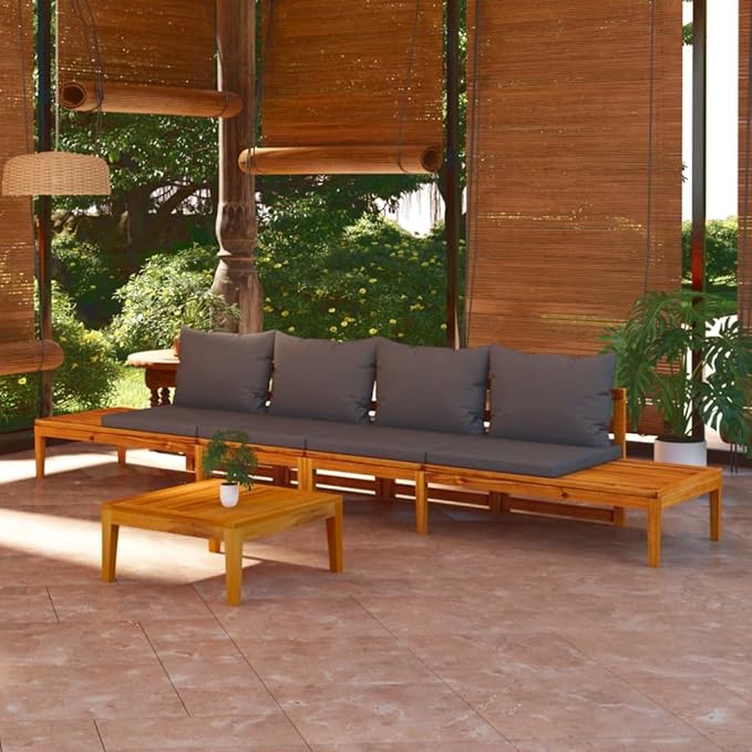 Patio Benches with Dark Gray Cushions,Patio Lounge Set,Patio Conversation Sets,Outdoor Furniture Sets,for Garden,Backyard,Outdoor,2 pcs Acacia Wood
