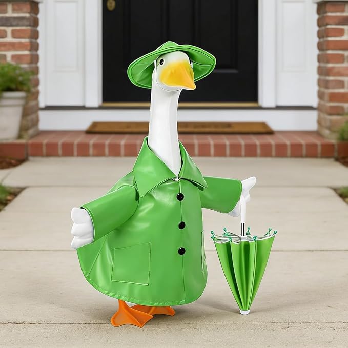 Raincoat Porch Goose Outfits,Spring Summer Lawn Goose Statue Raincoat Clothes,Fits 23" Geese Statue, for Summer Outdoor Patio Yard Lawn Garden Decoration (Raincoat-Green)