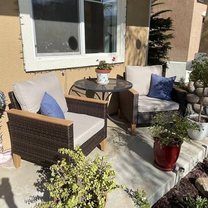 Sophia & William Outdoor Patio Sectional Sofa Set 2 Seats High Back Single Wicker Patio Furniture Chairs All-Weather Patio Conversation Set Outdoor Couch with 4" Thick Cushions, Beige